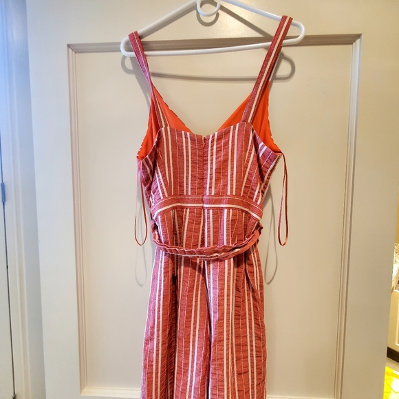 Ettitwa By Anthropologie Womens Jumpsuit Red Stripe Tie Waist Sleeveless M lined - Picture 2 of 3